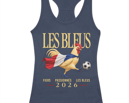Les Bleus 2026 France Soccer Racerback Tank Top Rooster Wearing French Flag