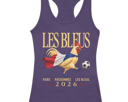 Les Bleus 2026 France Soccer Racerback Tank Top Rooster Wearing French Flag