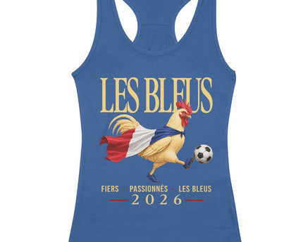 Les Bleus 2026 France Soccer Racerback Tank Top Rooster Wearing French Flag