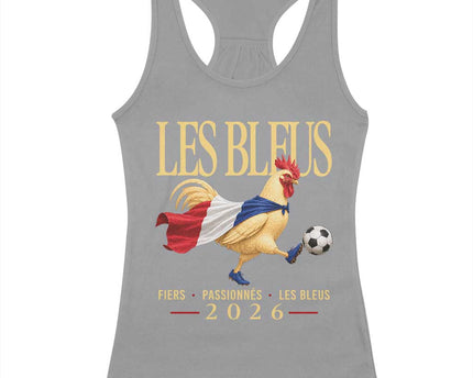 Les Bleus 2026 France Soccer Racerback Tank Top Rooster Wearing French Flag
