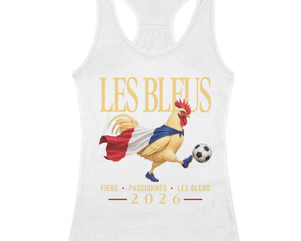Les Bleus 2026 France Soccer Racerback Tank Top Rooster Wearing French Flag