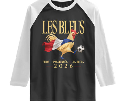 Les Bleus 2026 France Soccer Raglan Shirt Rooster Wearing French Flag