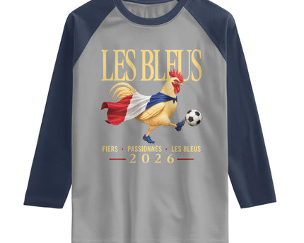 Les Bleus 2026 France Soccer Raglan Shirt Rooster Wearing French Flag