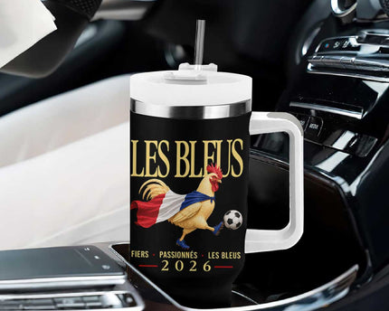 Les Bleus 2026 France Soccer Tumbler With Handle Rooster Wearing French Flag