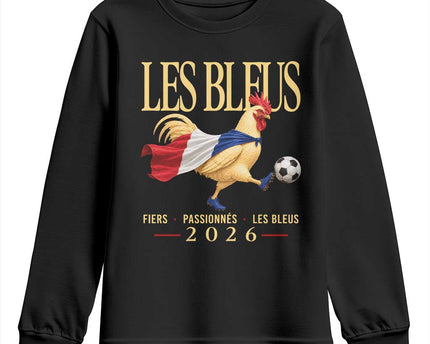 Les Bleus 2026 France Soccer Youth Sweatshirt Rooster Wearing French Flag