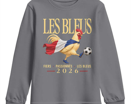 Les Bleus 2026 France Soccer Youth Sweatshirt Rooster Wearing French Flag