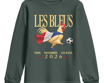 Les Bleus 2026 France Soccer Youth Sweatshirt Rooster Wearing French Flag