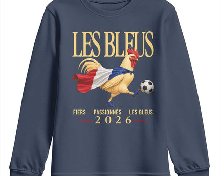 Les Bleus 2026 France Soccer Youth Sweatshirt Rooster Wearing French Flag