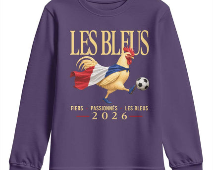 Les Bleus 2026 France Soccer Youth Sweatshirt Rooster Wearing French Flag