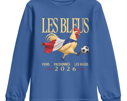 Les Bleus 2026 France Soccer Youth Sweatshirt Rooster Wearing French Flag