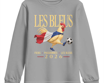 Les Bleus 2026 France Soccer Youth Sweatshirt Rooster Wearing French Flag