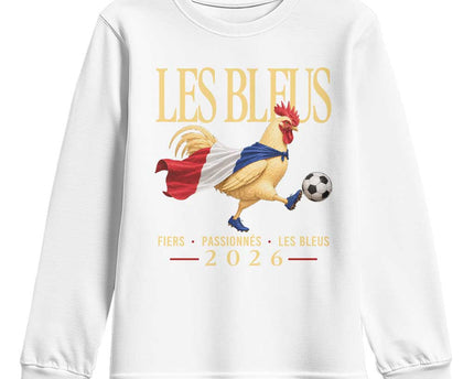 Les Bleus 2026 France Soccer Youth Sweatshirt Rooster Wearing French Flag