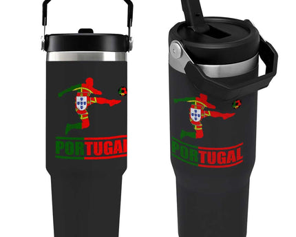Portugal Soccer Flip Straw Tumbler Portuguese Flag Futebol Football Player