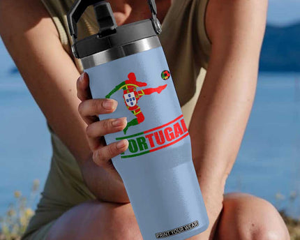 Portugal Soccer Flip Straw Tumbler Portuguese Flag Futebol Football Player
