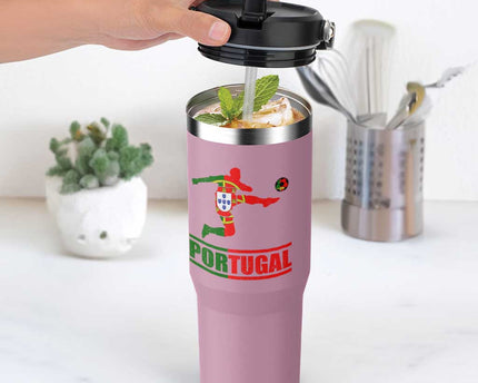 Portugal Soccer Flip Straw Tumbler Portuguese Flag Futebol Football Player
