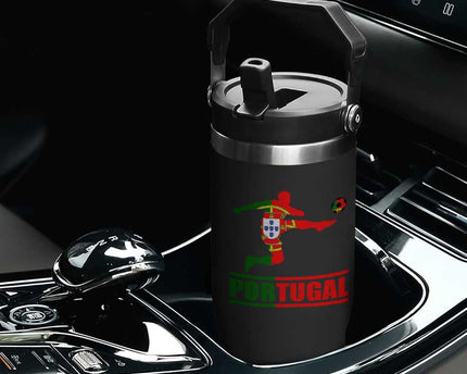 Portugal Soccer Flip Straw Tumbler Portuguese Flag Futebol Football Player