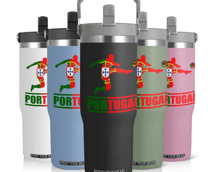 Portugal Soccer Flip Straw Tumbler Portuguese Flag Futebol Football Player