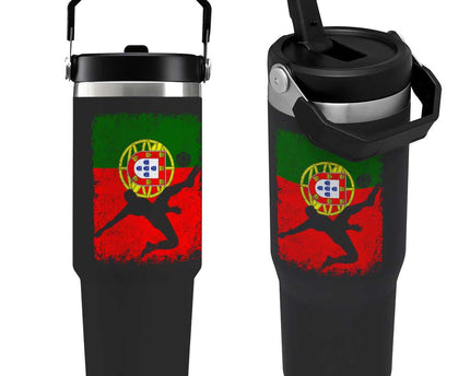 Portugal Soccer Flip Straw Tumbler Portuguese Flag Futebol Football Fan