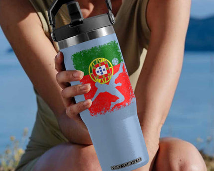 Portugal Soccer Flip Straw Tumbler Portuguese Flag Futebol Football Fan