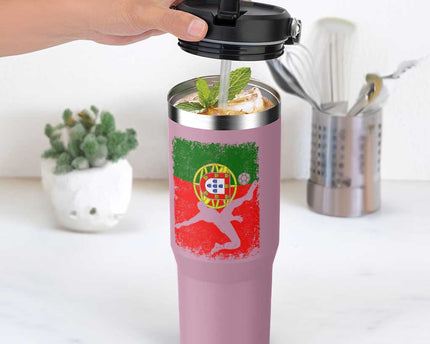 Portugal Soccer Flip Straw Tumbler Portuguese Flag Futebol Football Fan