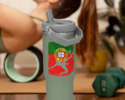 Portugal Soccer Flip Straw Tumbler Portuguese Flag Futebol Football Fan