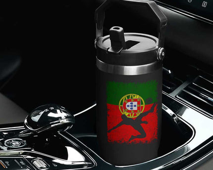 Portugal Soccer Flip Straw Tumbler Portuguese Flag Futebol Football Fan