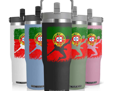 Portugal Soccer Flip Straw Tumbler Portuguese Flag Futebol Football Fan