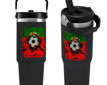 Portugal Soccer Flip Straw Tumbler Portuguese Flag Soccer Ball Futebol