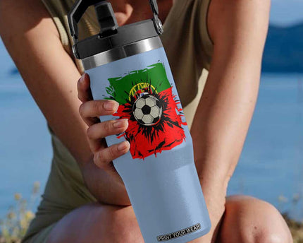 Portugal Soccer Flip Straw Tumbler Portuguese Flag Soccer Ball Futebol