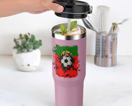 Portugal Soccer Flip Straw Tumbler Portuguese Flag Soccer Ball Futebol