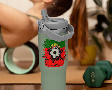 Portugal Soccer Flip Straw Tumbler Portuguese Flag Soccer Ball Futebol