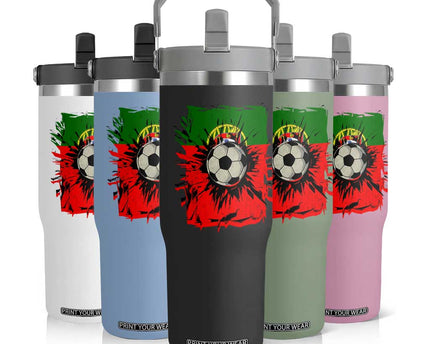 Portugal Soccer Flip Straw Tumbler Portuguese Flag Soccer Ball Futebol