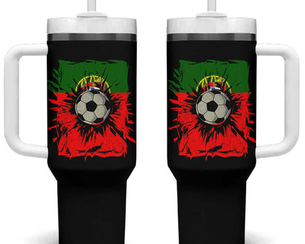 Portugal Soccer Tumbler With Handle Portuguese Flag Soccer Ball Futebol