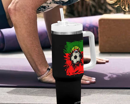 Portugal Soccer Tumbler With Handle Portuguese Flag Soccer Ball Futebol