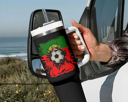 Portugal Soccer Tumbler With Handle Portuguese Flag Soccer Ball Futebol