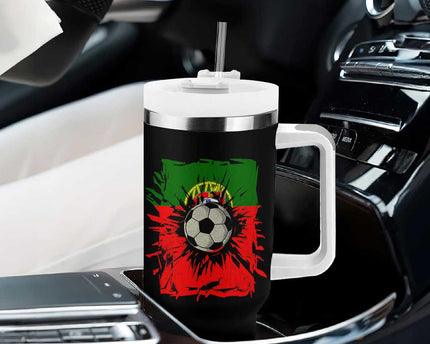 Portugal Soccer Tumbler With Handle Portuguese Flag Soccer Ball Futebol