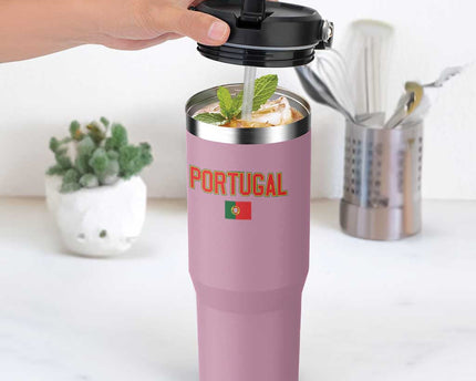 Portugal Flip Straw Tumbler Portuguese Flag Futebol Fan