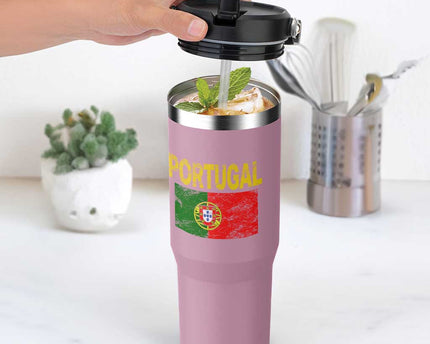 Portugal Flag Flip Straw Tumbler Retro Vintage Portuguese Flags Futebol