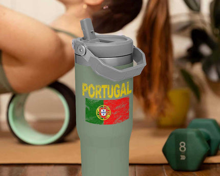 Portugal Flag Flip Straw Tumbler Retro Vintage Portuguese Flags Futebol