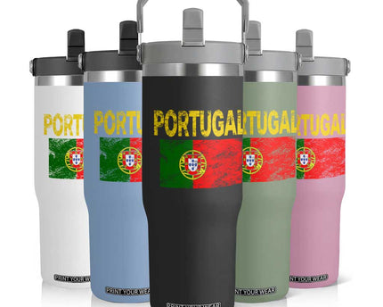 Portugal Flag Flip Straw Tumbler Retro Vintage Portuguese Flags Futebol