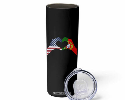 Portuguese American Flag Skinny Tumbler Vintage Portugal USA Flag Heart