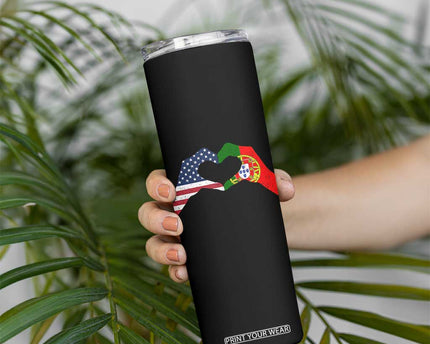 Portuguese American Flag Skinny Tumbler Vintage Portugal USA Flag Heart