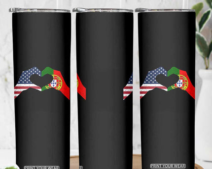 Portuguese American Flag Skinny Tumbler Vintage Portugal USA Flag Heart