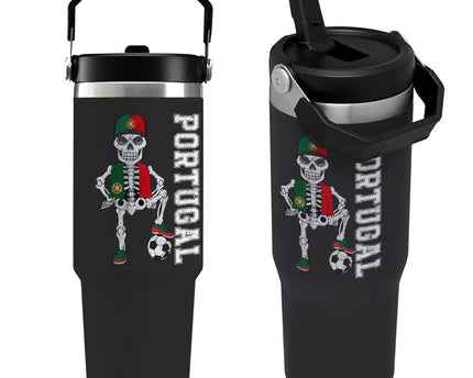 Portugal Soccer Flip Straw Tumbler Skeleton Portuguese Flag Futebol Football Player