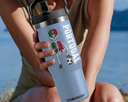 Portugal Soccer Flip Straw Tumbler Skeleton Portuguese Flag Futebol Football Player