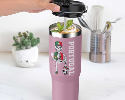 Portugal Soccer Flip Straw Tumbler Skeleton Portuguese Flag Futebol Football Player