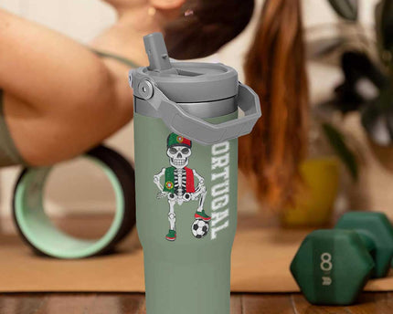 Portugal Soccer Flip Straw Tumbler Skeleton Portuguese Flag Futebol Football Player