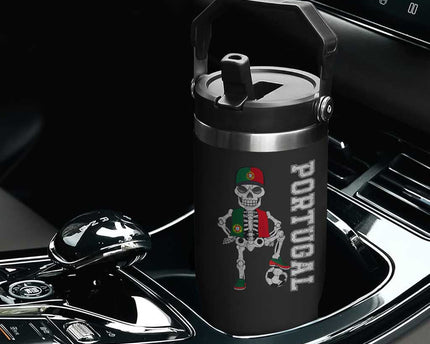 Portugal Soccer Flip Straw Tumbler Skeleton Portuguese Flag Futebol Football Player