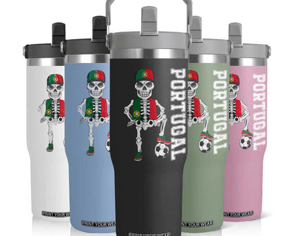 Portugal Soccer Flip Straw Tumbler Skeleton Portuguese Flag Futebol Football Player