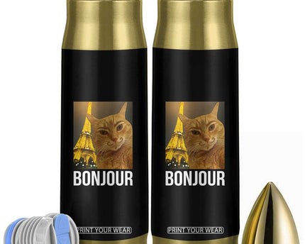 Funny Cat Bonjour Bullet Tumbler Paris France Eiffel Tower Orange Cat Meme